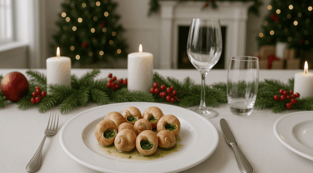 plat avec une recette escargot sur une table de noël